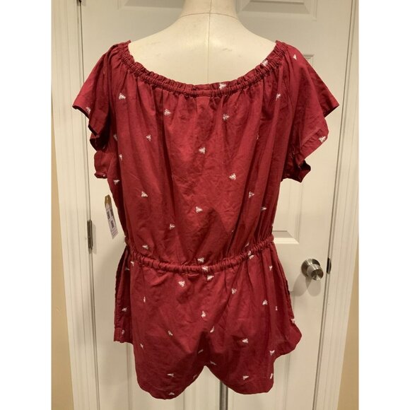 Intimately Free People Red & White Santorini Off-Shoulder Romper W/Tie, Size S - Picture 8 of 10